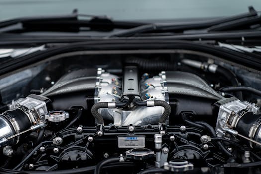 Detailed view of a turbocharged engine bay showcasing mechanical design and precision engineering.